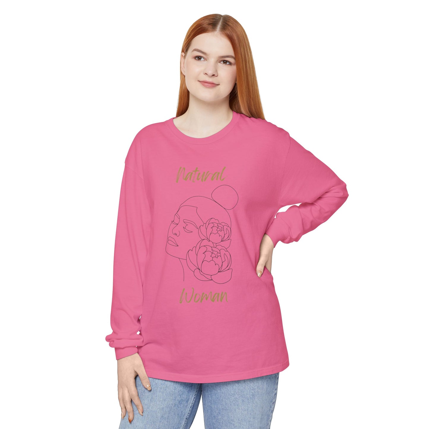 Natural Woman Bun & Flower (BL) Long Sleeve T-Shirt