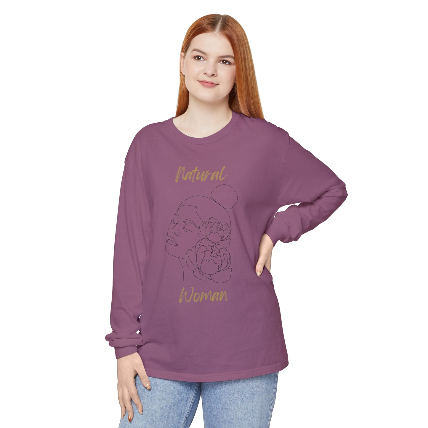 Natural Woman Bun & Flower (BL) Long Sleeve T-Shirt