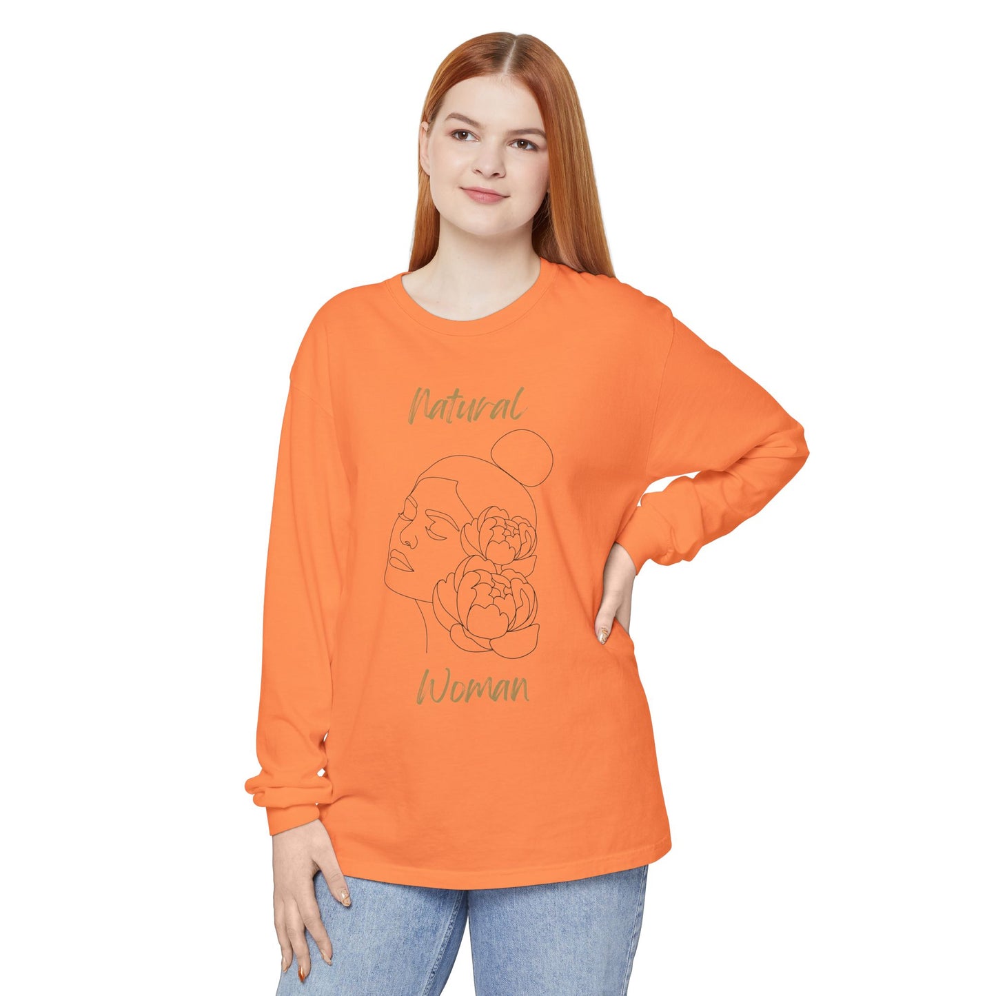 Natural Woman Bun & Flower (BL) Long Sleeve T-Shirt