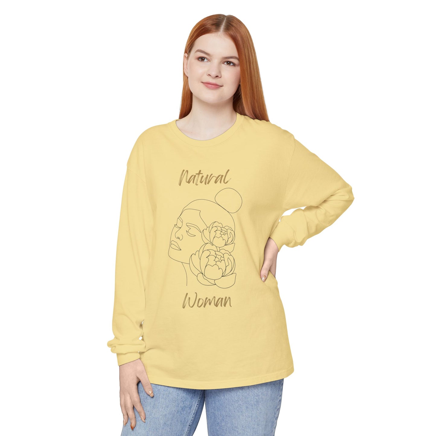 Natural Woman Bun & Flower (BL) Long Sleeve T-Shirt