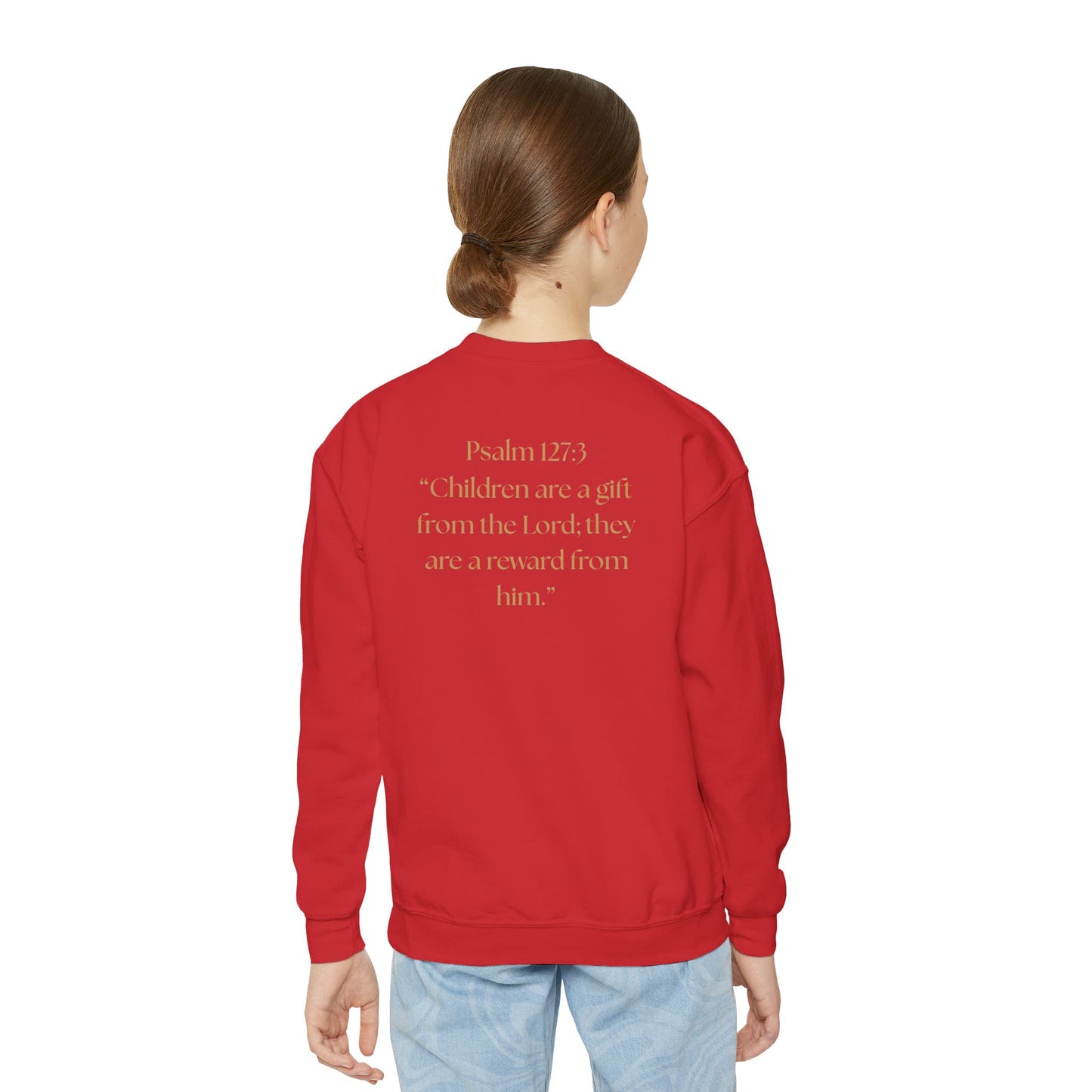 "Children of the King" Youth Crewneck Sweatshirt WHITE Lion Design with Psalm 127:3