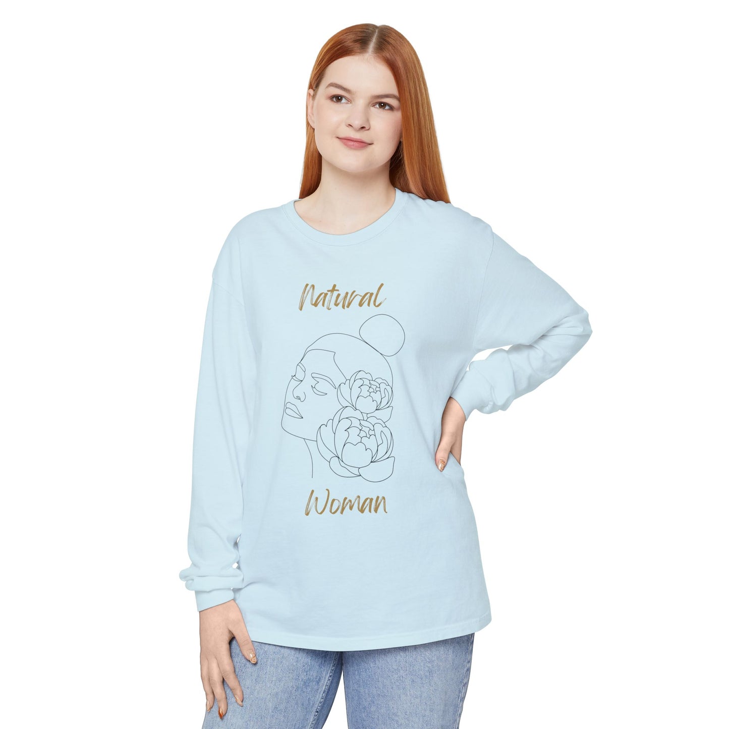 Natural Woman Bun & Flower (BL) Long Sleeve T-Shirt