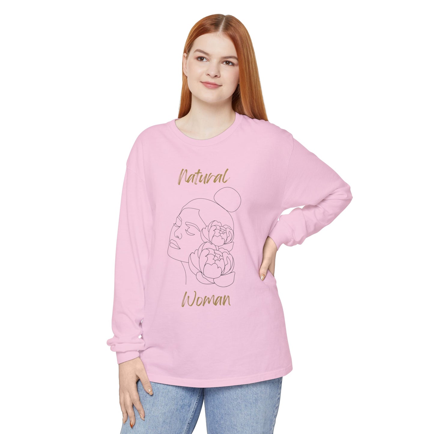 Natural Woman Bun & Flower (BL) Long Sleeve T-Shirt