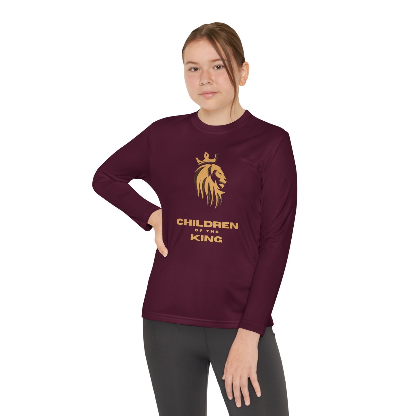 Children of the King Youth Long Sleeve Tee — Golden Lion Crest & Proverbs 22:6