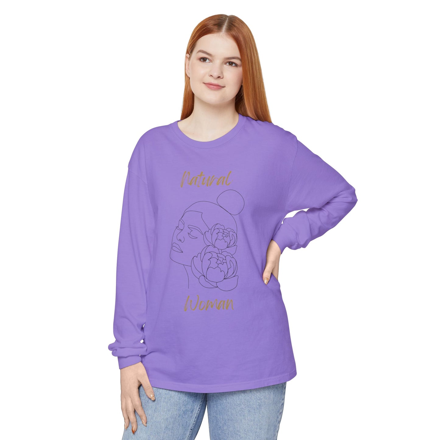 Natural Woman Bun & Flower (BL) Long Sleeve T-Shirt