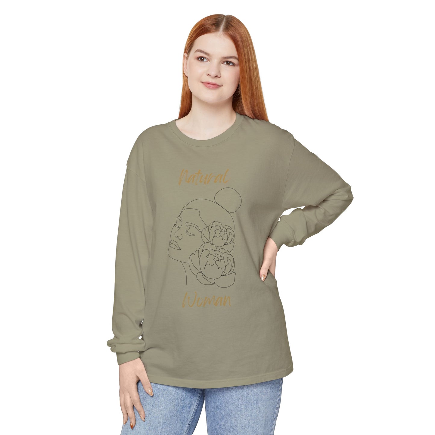 Natural Woman Bun & Flower (BL) Long Sleeve T-Shirt