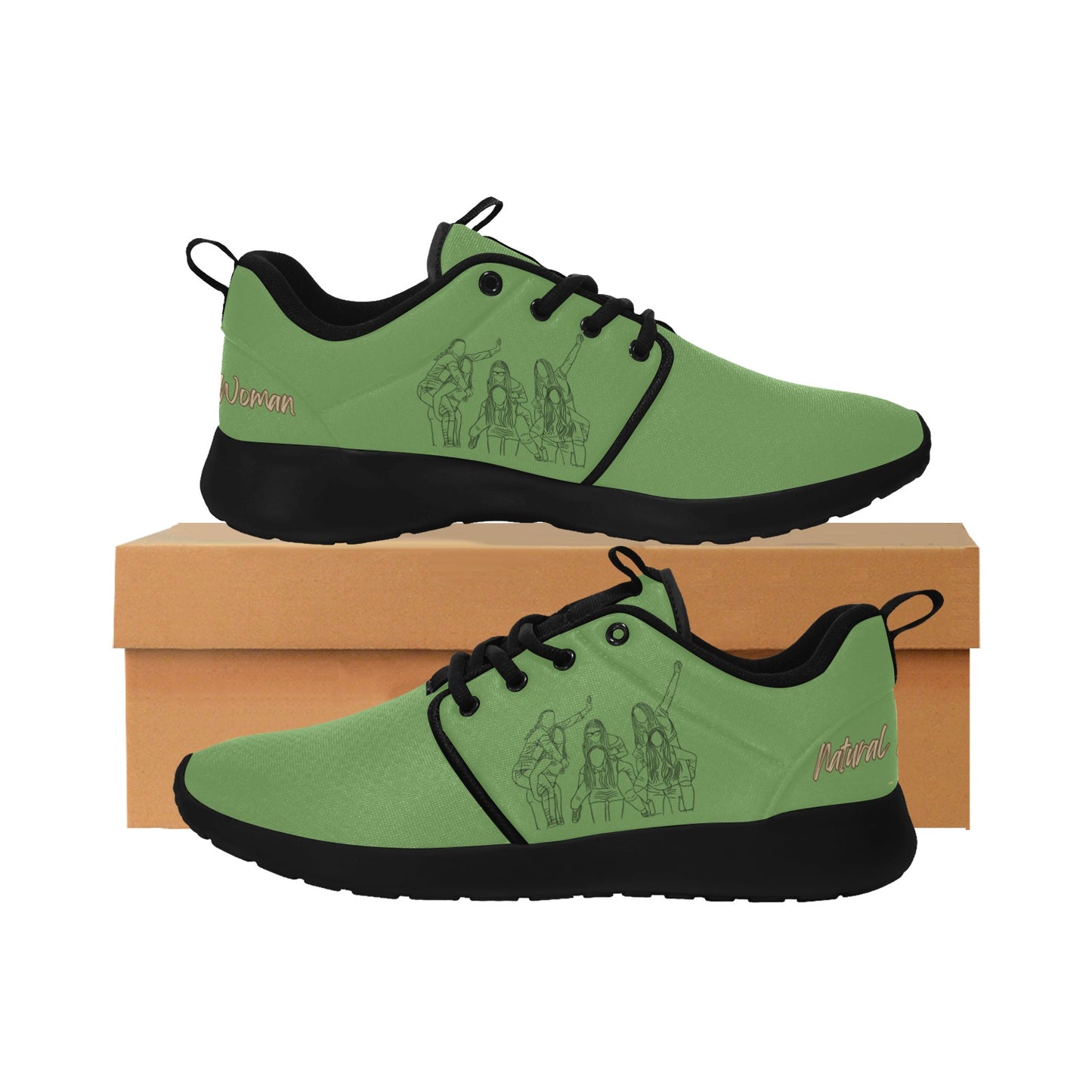 Natural Woman PIGGY BACK (BL) GREEN w/ Black Sole Sneakers