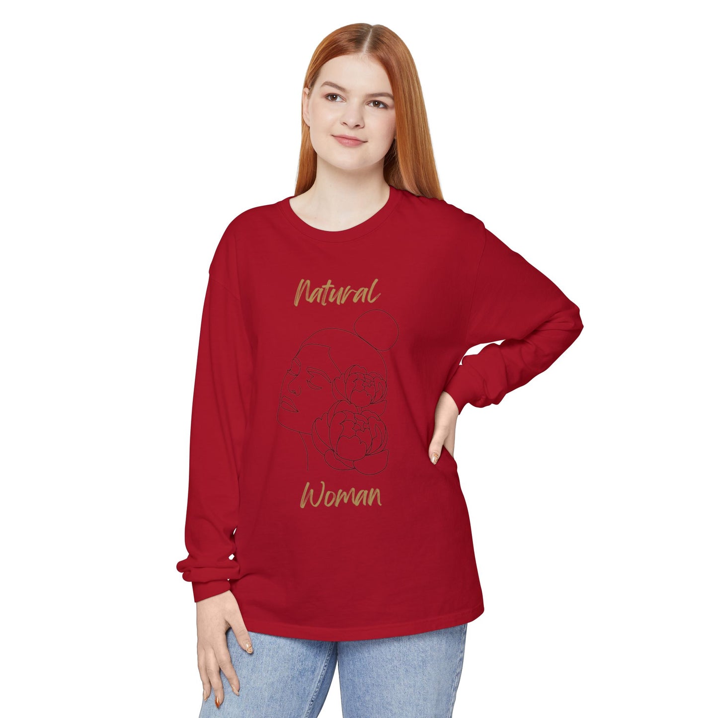 Natural Woman Bun & Flower (BL) Long Sleeve T-Shirt