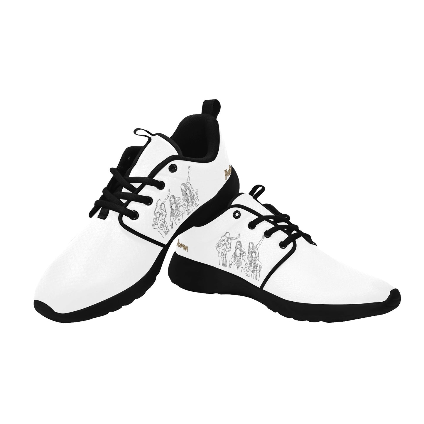 Natural Woman PIGGY BACK (BL) WHITE w/ Black Sole Sneakers