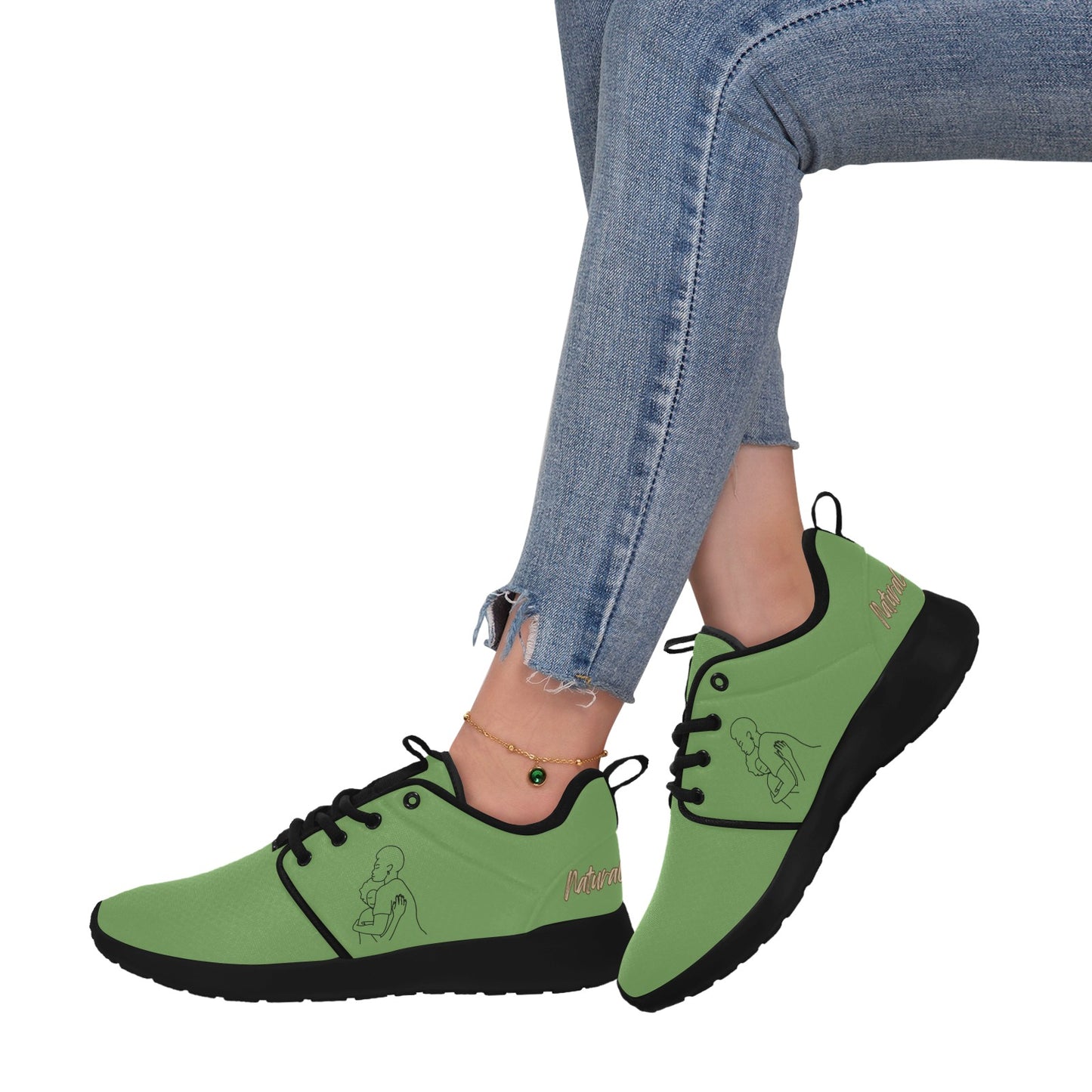 Natural Woman SAFE WITH MOMMA (BL) GREEN w/ Sole Sneakers