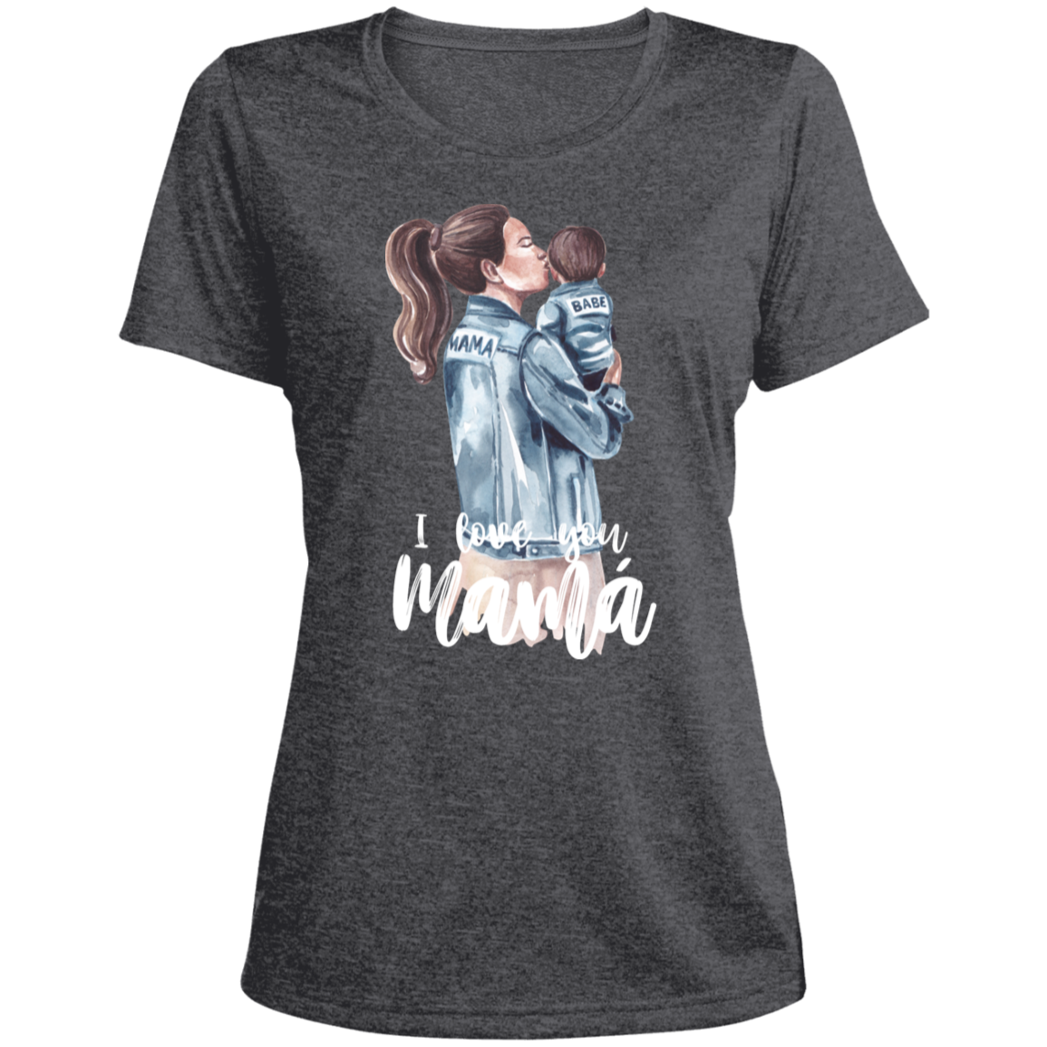 I LOVE YOU MOMMA Heather Scoop Neck Performance Tee (Boy)