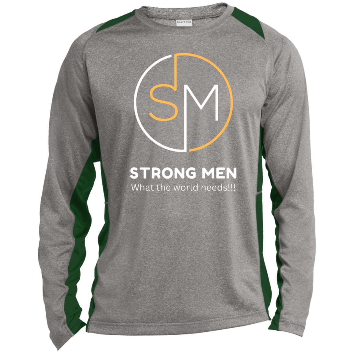 STRONG MEN Long Sleeve Heather Color Block Performance Tee