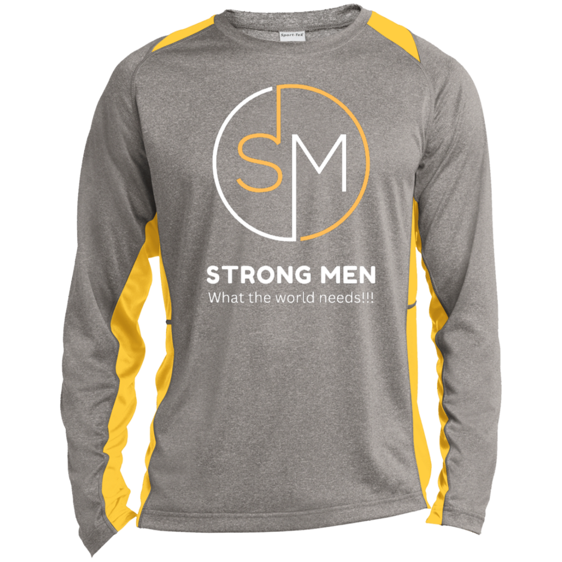 STRONG MEN Long Sleeve Heather Color Block Performance Tee