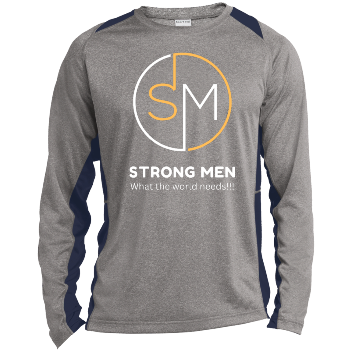 STRONG MEN Long Sleeve Heather Color Block Performance Tee