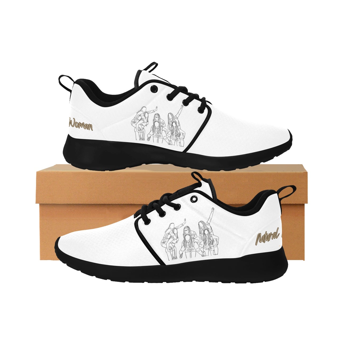 Natural Woman PIGGY BACK (BL) WHITE w/ Black Sole Sneakers