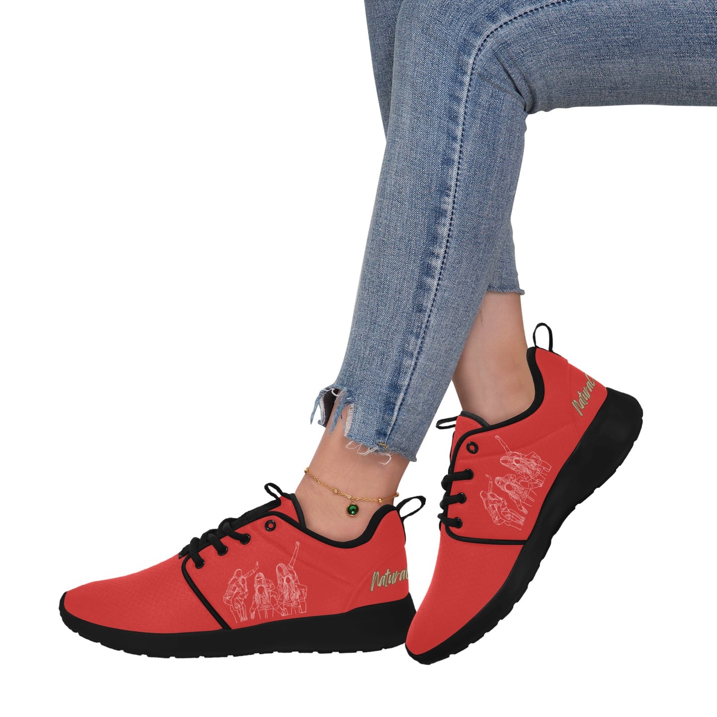 Natural Woman PIGGY BACK (WL) RED w/ Black Sole Sneakers