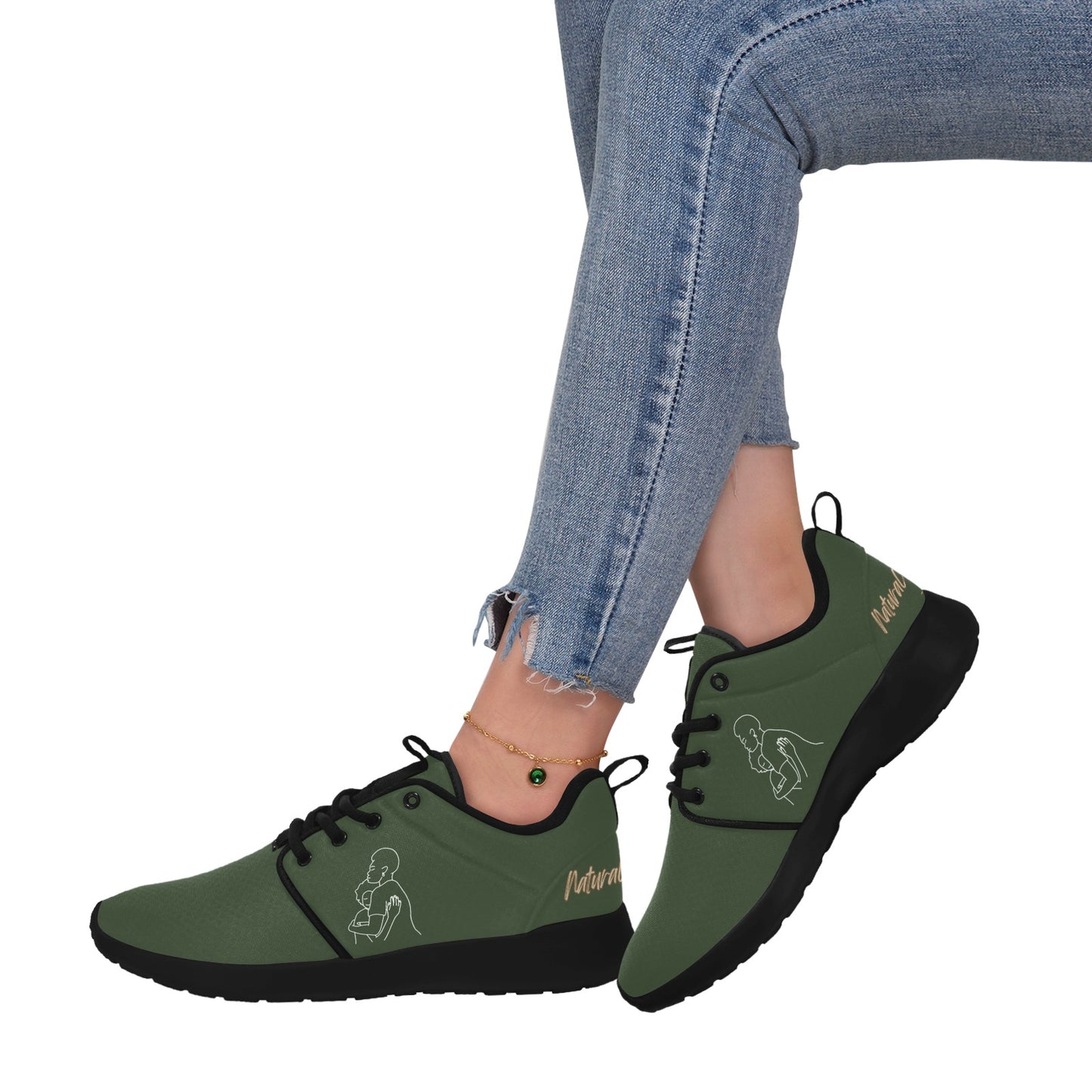 Natural Woman SAFE WITH MOMMA (WL) DARK GREEN w/ Sole Sneakers