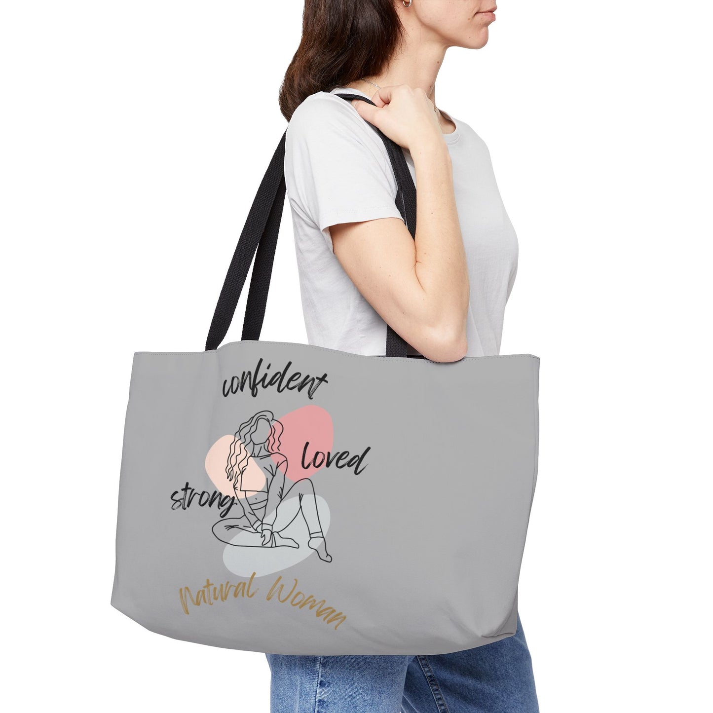 Natural Woman Strong Confident Loved (BL) Weekender Tote Bag LIGHT GREY