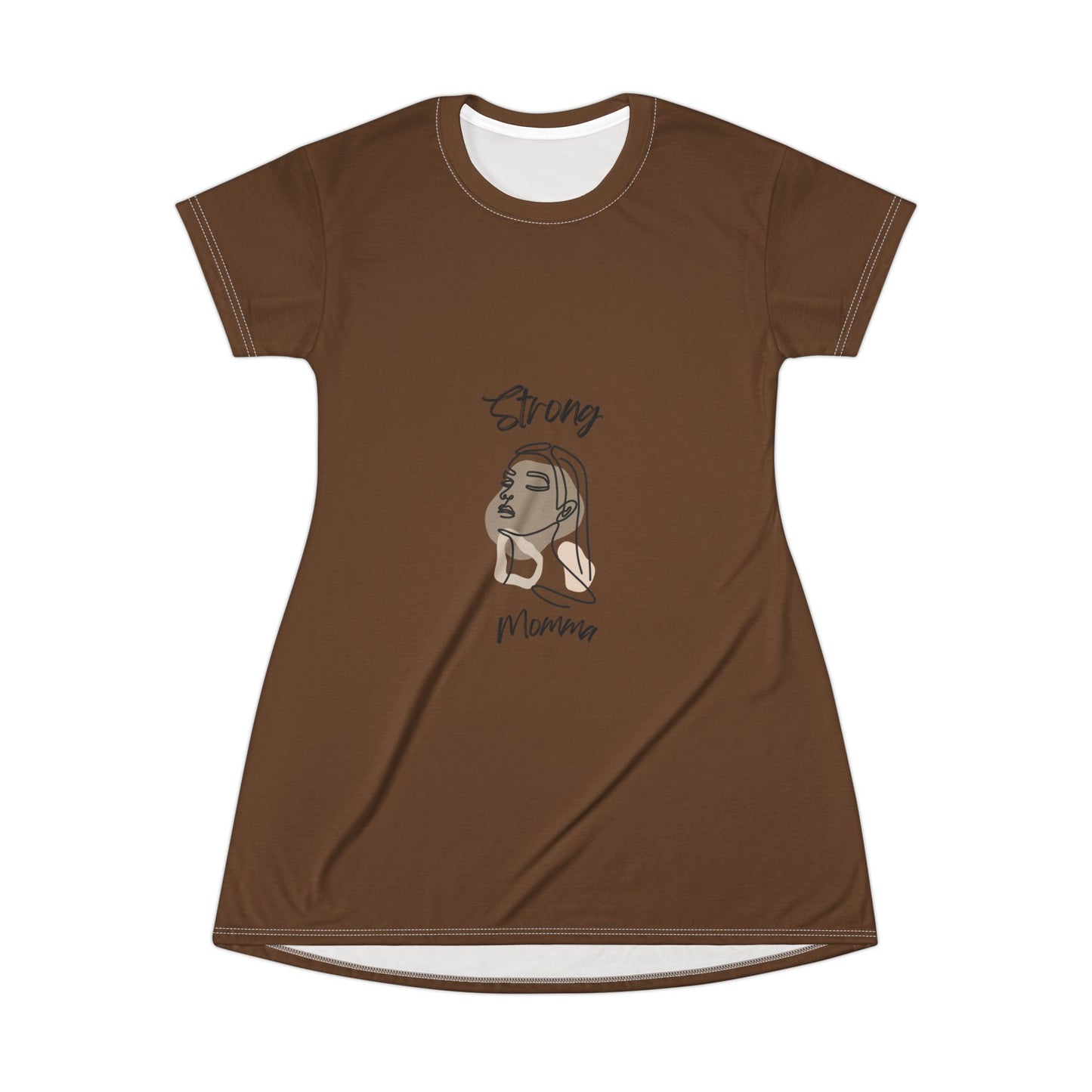 Strong Momma T-Shirt Dress (AOP/BL) Brown