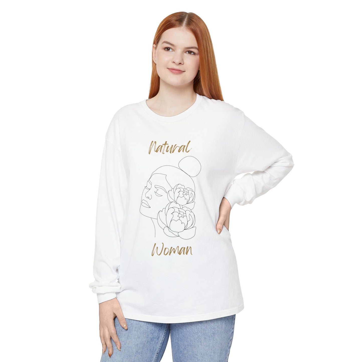 Natural Woman Bun & Flower (BL) Long Sleeve T-Shirt