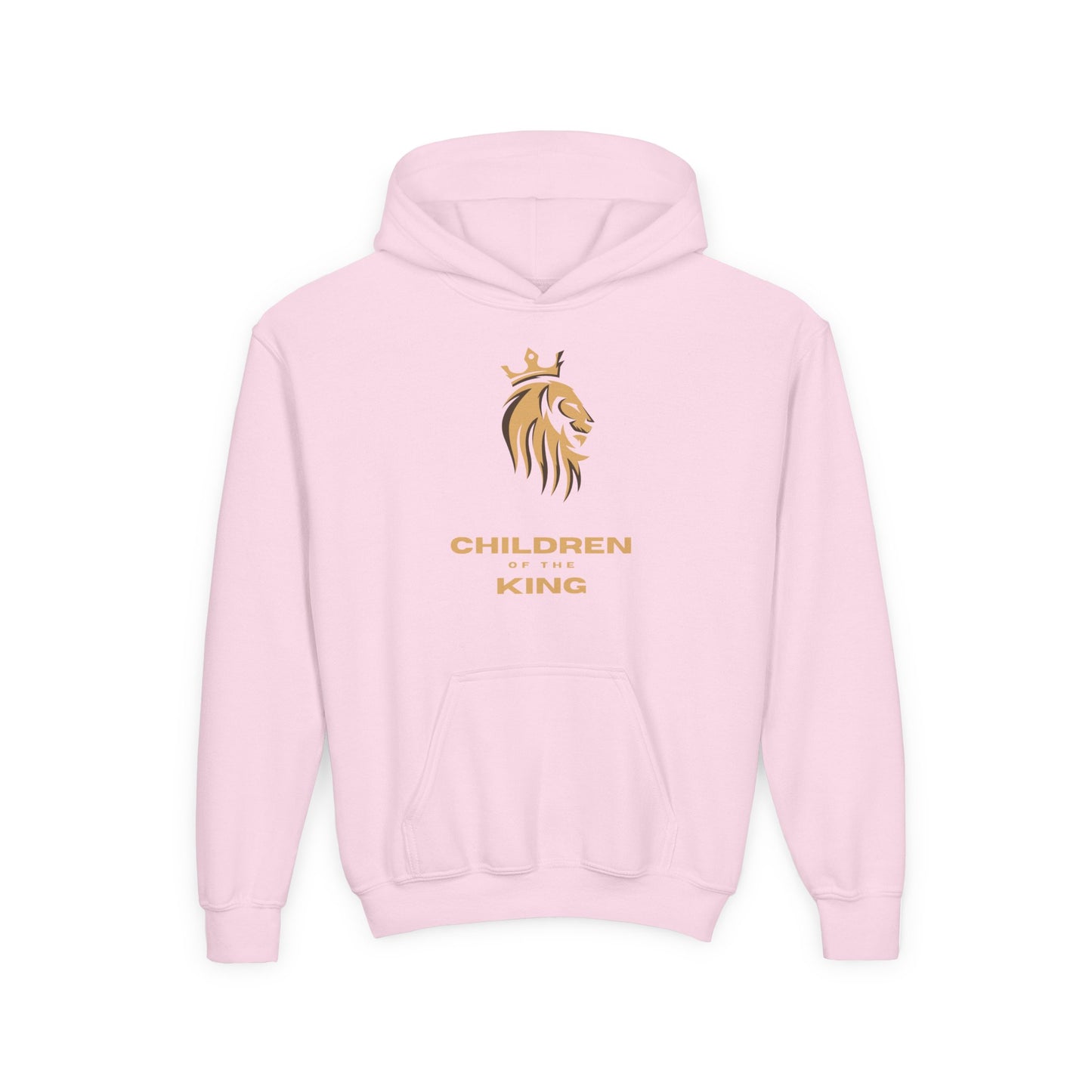 "Children of the King" Youth Hoodie — GOLD Lion Crown Design with Isaiah 54:13
