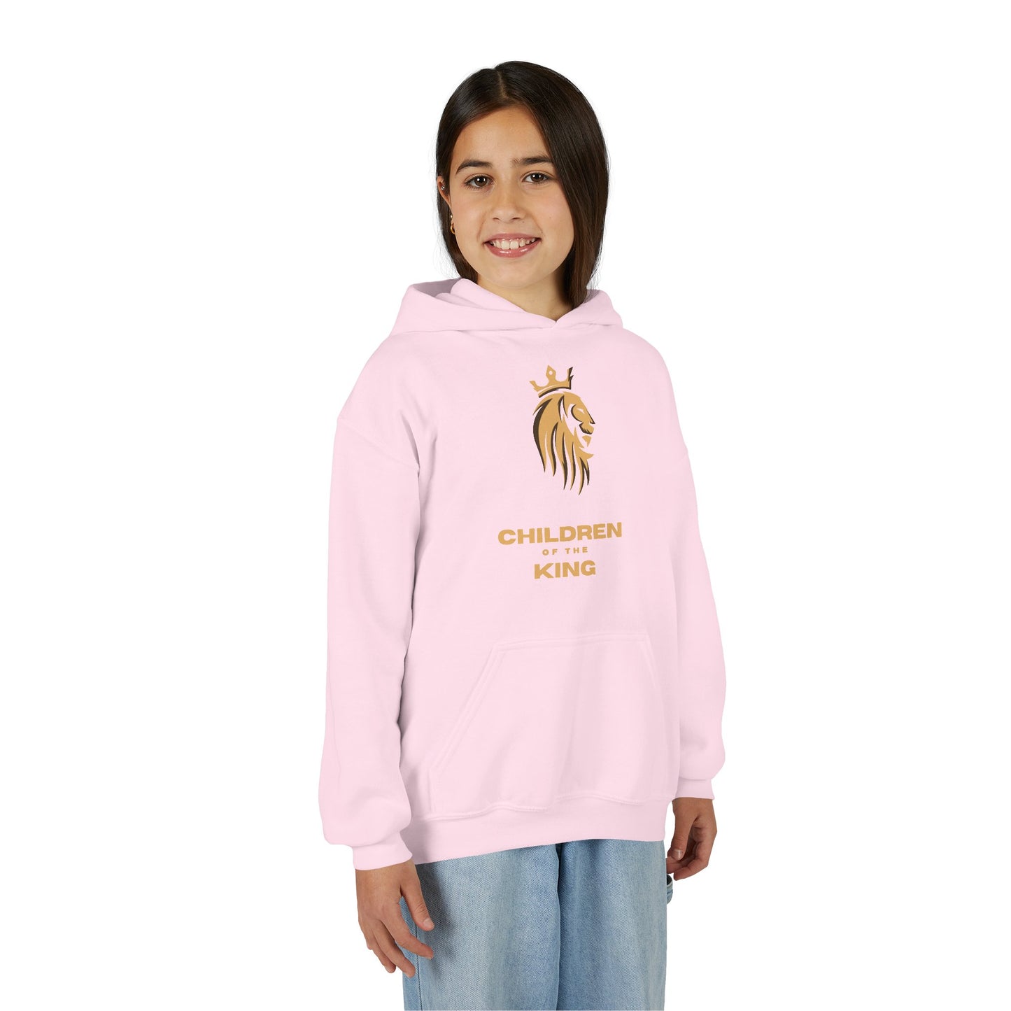 "Children of the King" Youth Hoodie — GOLD Lion Crown Design with Isaiah 54:13
