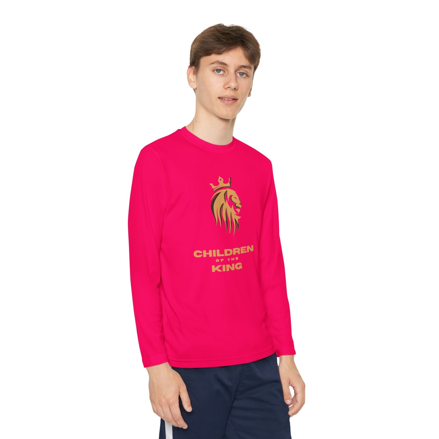 Children of the King Youth Long Sleeve Tee — Golden Lion Crest & Proverbs 22:6
