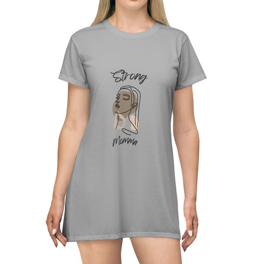 Strong Momma T-Shirt Dress (AOP/BL) Grey