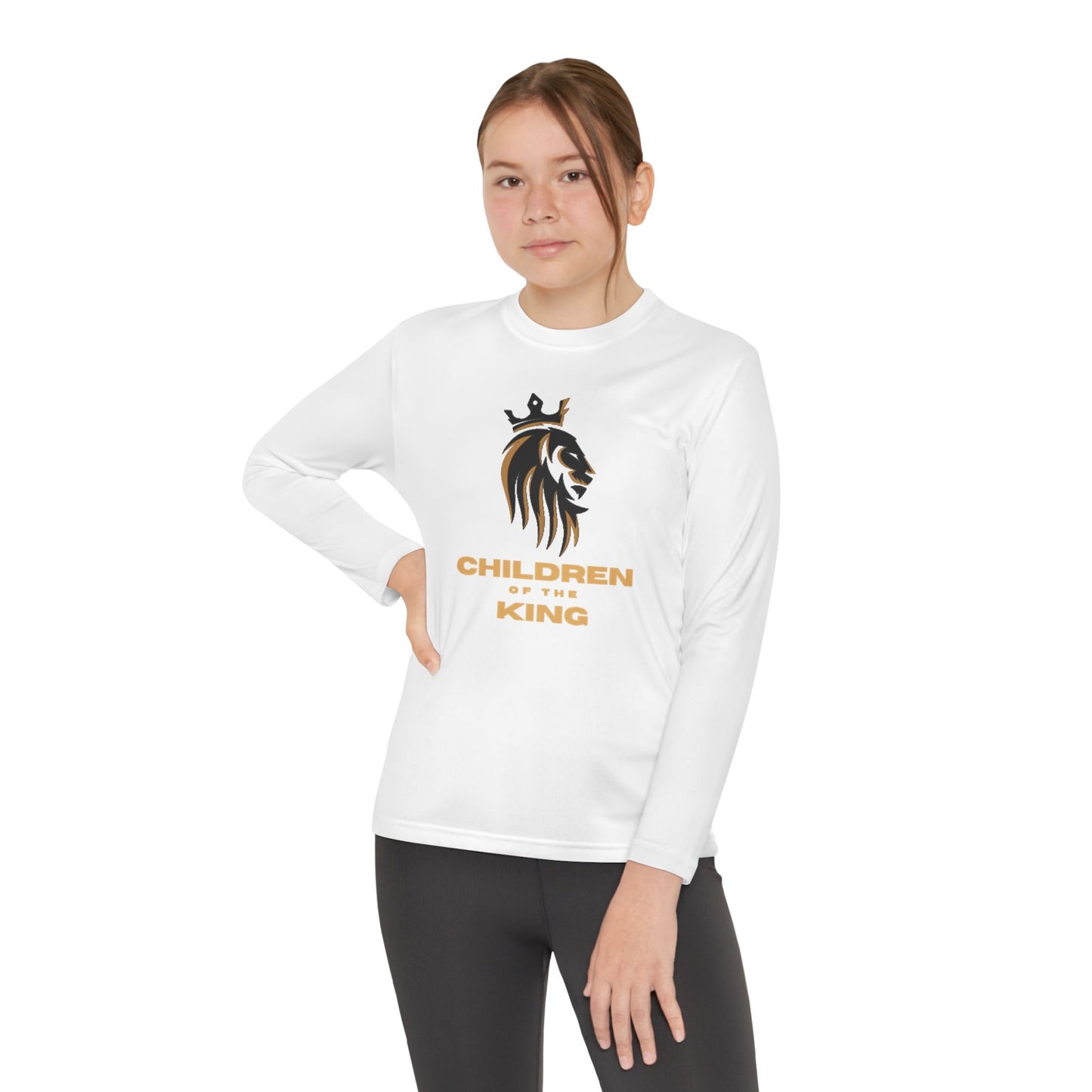 Children of the King Youth Long Sleeve Tee — Black Lion Crown with Proverbs 22:6