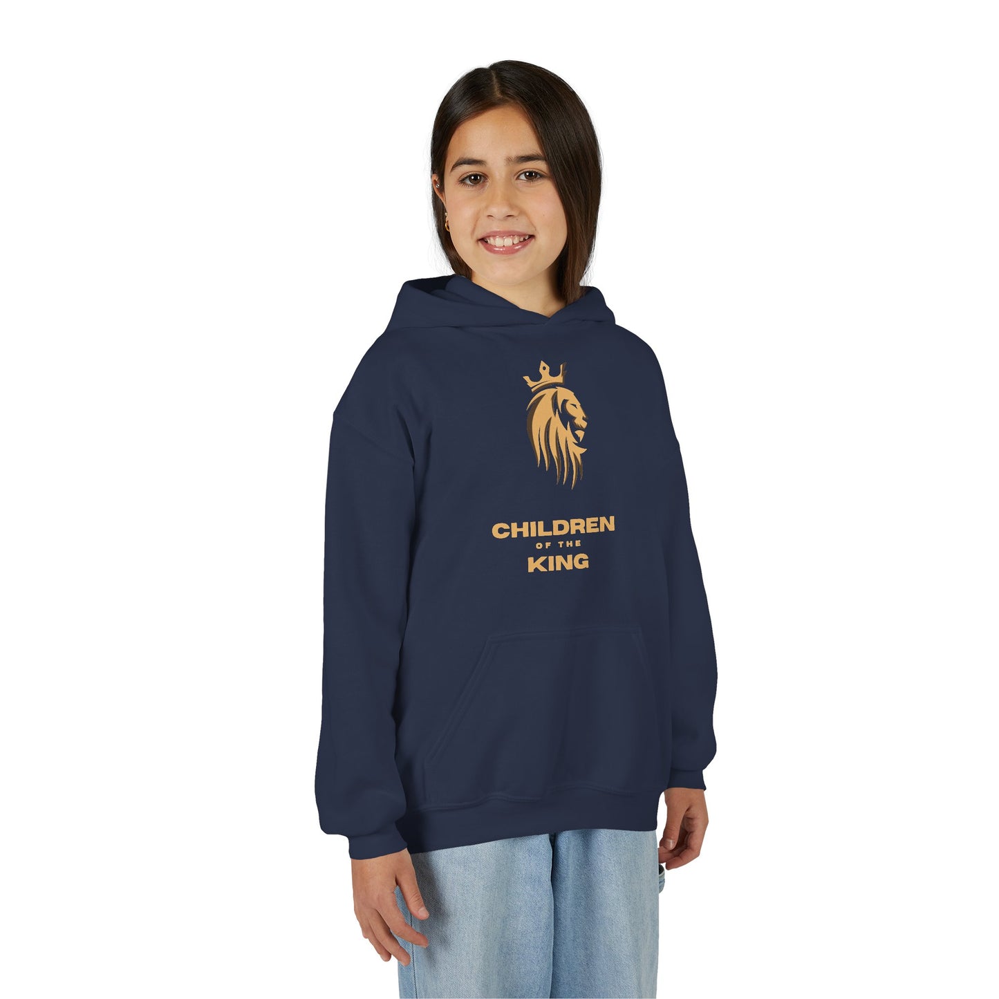 "Children of the King" Youth Hoodie — GOLD Lion Crown Design with Isaiah 54:13