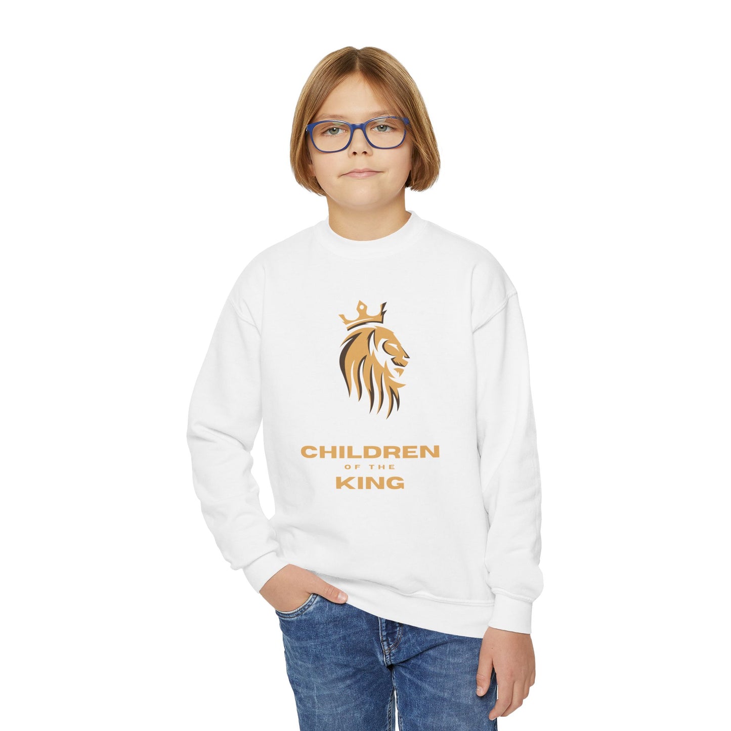"Children of the King" Youth Sweatshirt GOLD Lion Crown Design with Psalm 127:3