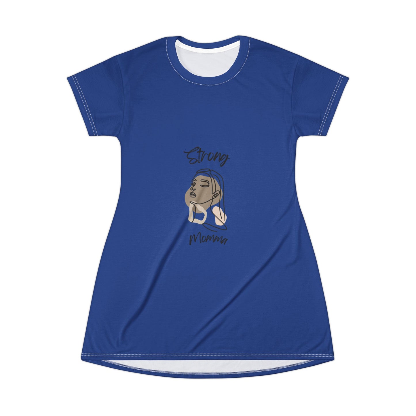 Strong Momma T-Shirt Dress (AOP/BL) Dark Blue