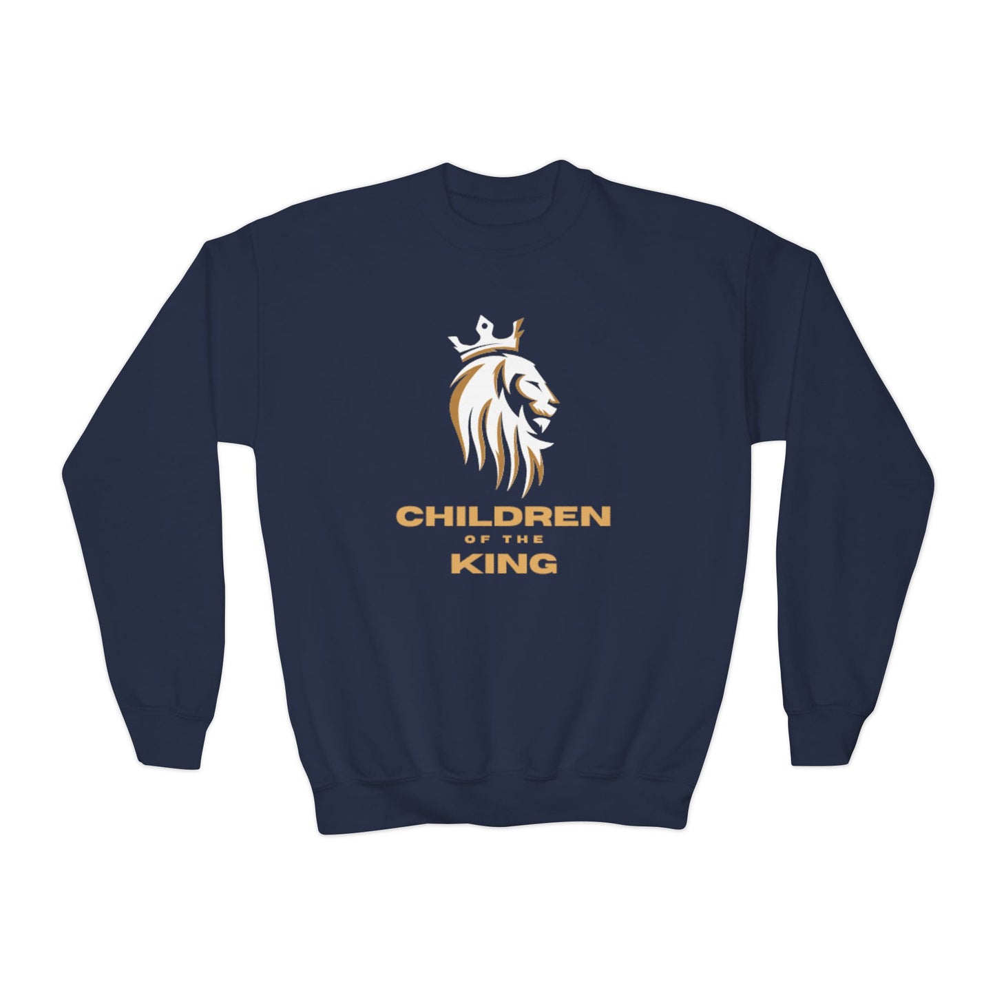 "Children of the King" Youth Crewneck Sweatshirt WHITE Lion Design with Psalm 127:3