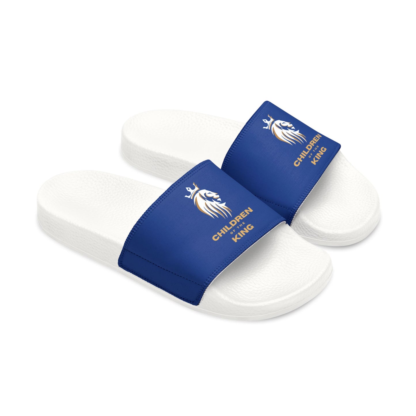 "Children of the King" WHITE Lion - DARK BLUE Youth Slide Sandals