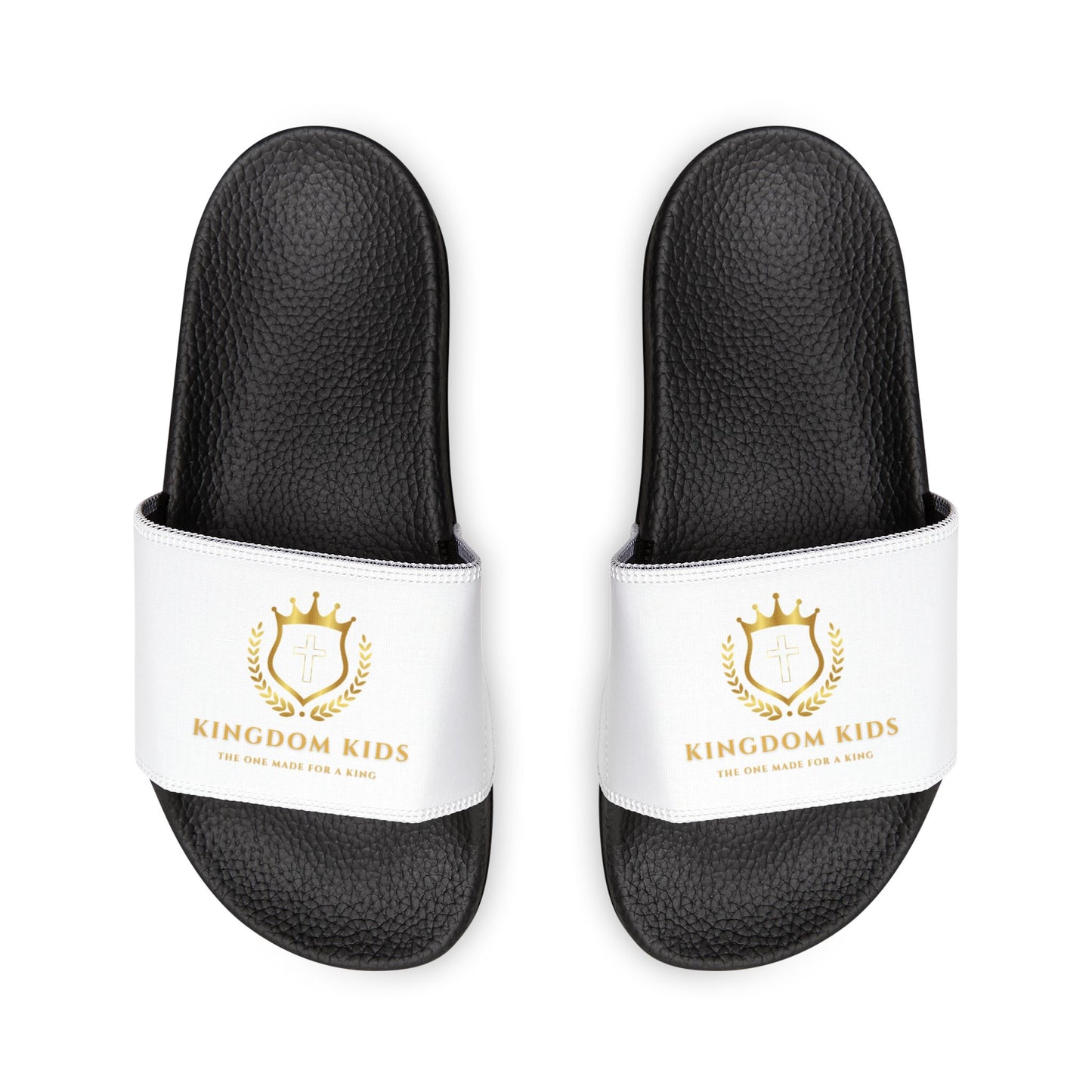 Kingdom Kids Youth Removable-Strap Sandals with Crown Design (Black/White)