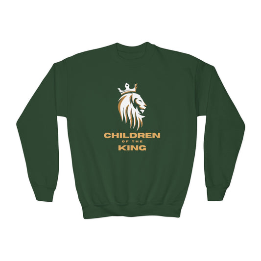 "Children of the King" Youth Crewneck Sweatshirt WHITE Lion Design with Psalm 127:3