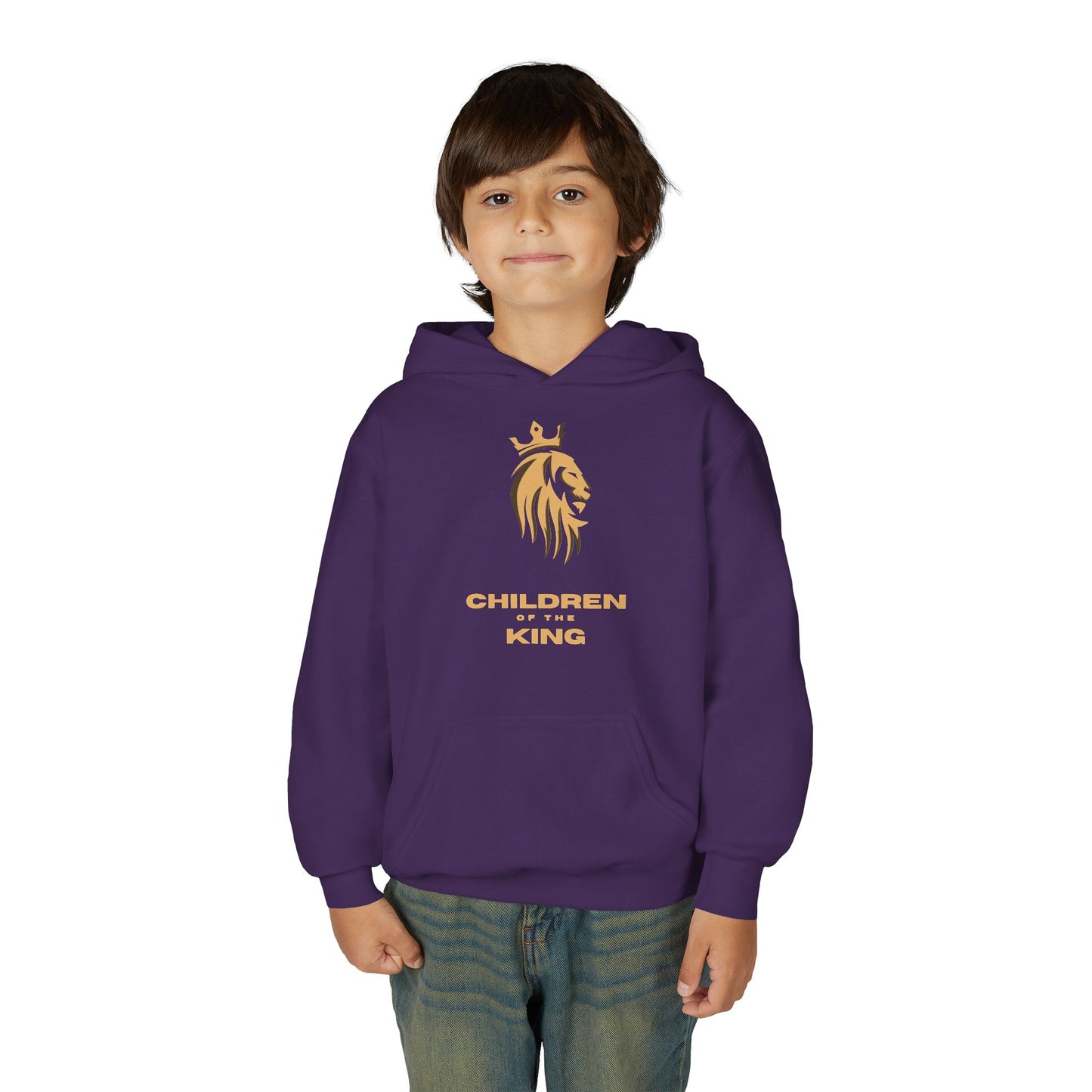 "Children of the King" Youth Hoodie — GOLD Lion Crown Design with Isaiah 54:13