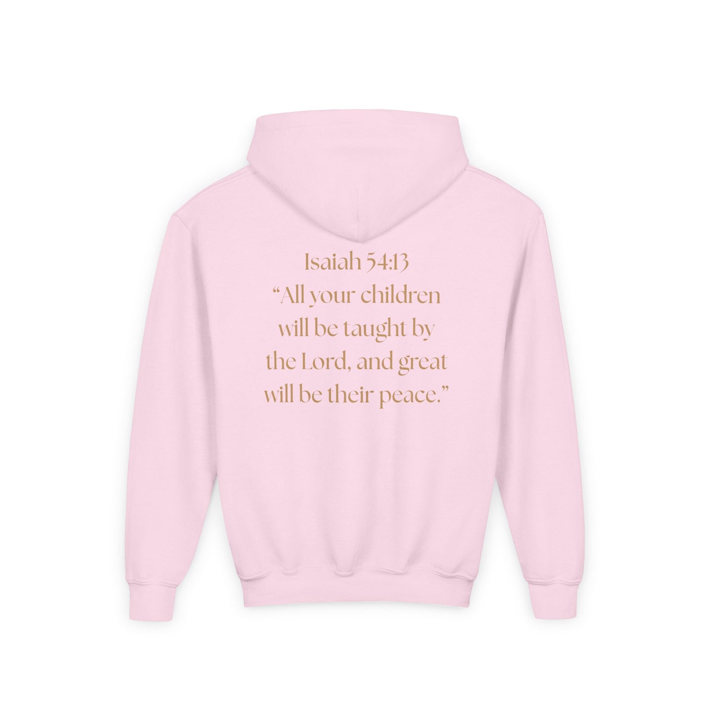 "Children of the King" Youth Hoodie — GOLD Lion Crown Design with Isaiah 54:13