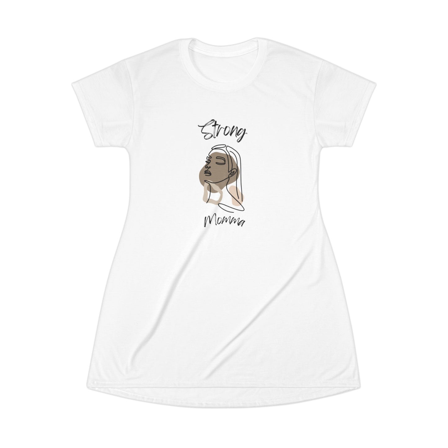 Strong Momma T-Shirt Dress (AOP/BL) White