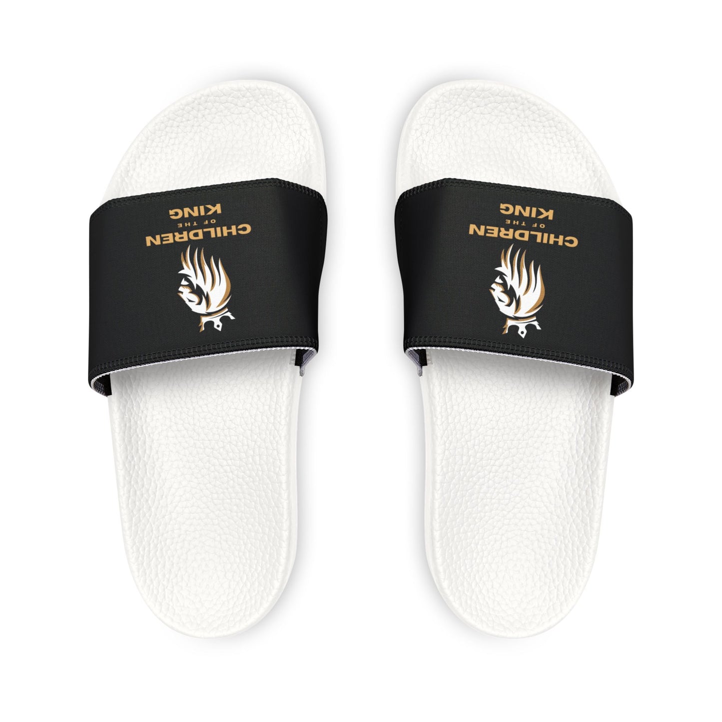 "Children of the King" WHITE Lion - BLACK Youth Slide Sandals