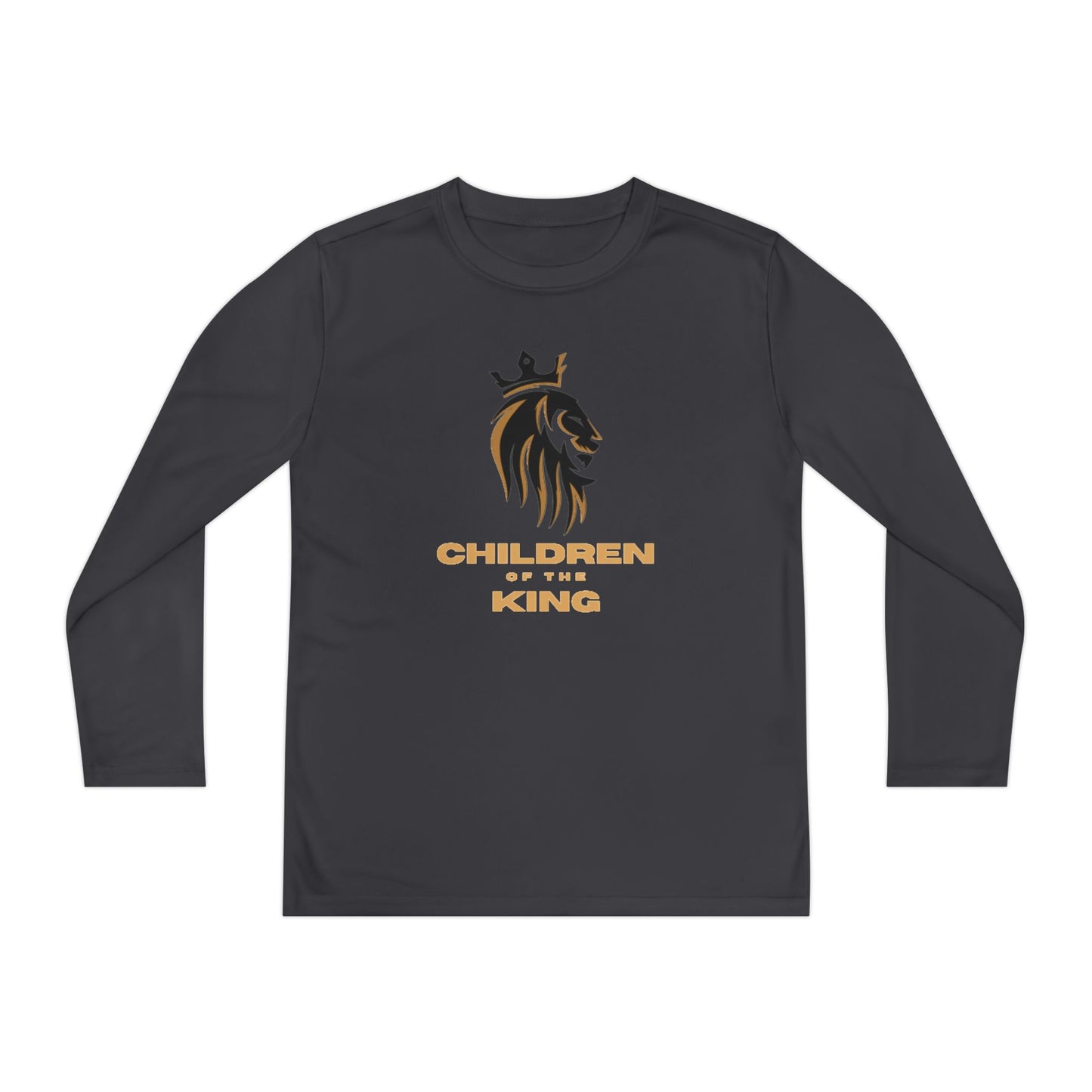 Children of the King Youth Long Sleeve Tee — Black Lion Crown with Proverbs 22:6