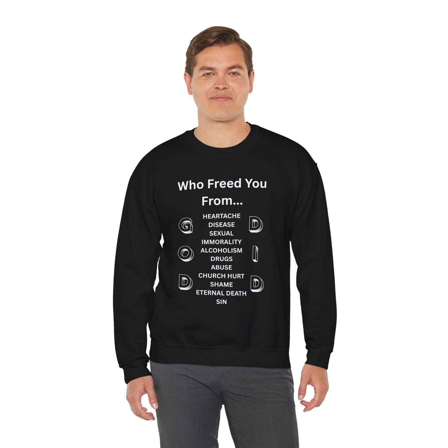 "GOD DID" (WL) Crewneck Sweatshirt w/ Scripture Design (1 John 1:9)