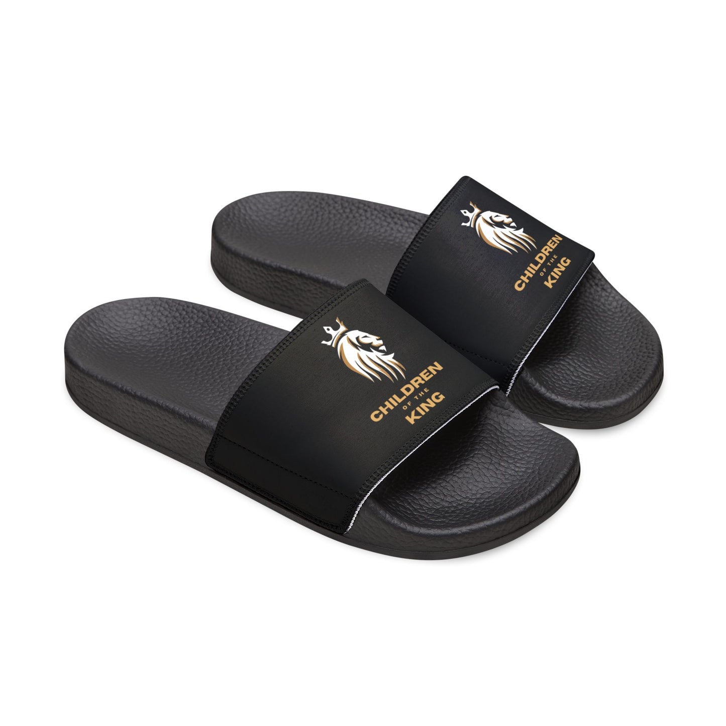 "Children of the King" WHITE Lion - BLACK Youth Slide Sandals