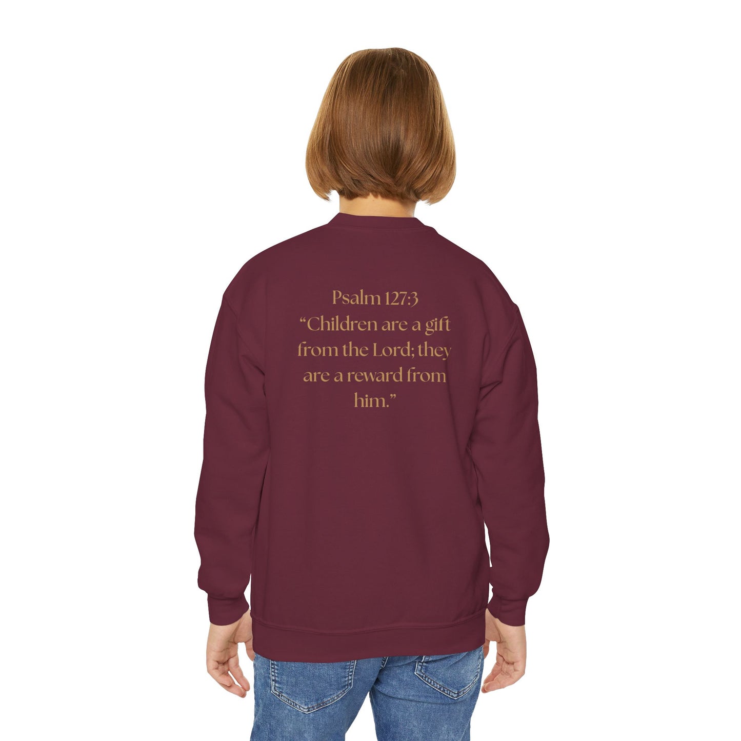 "Children of the King" Youth Sweatshirt GOLD Lion Crown Design with Psalm 127:3