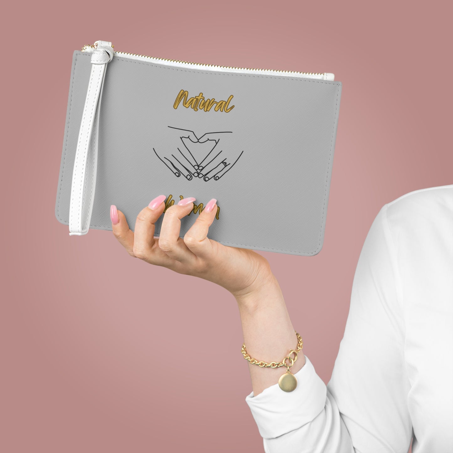 Natural Woman I love You (BL) Clutch Bag LIGHT GREY