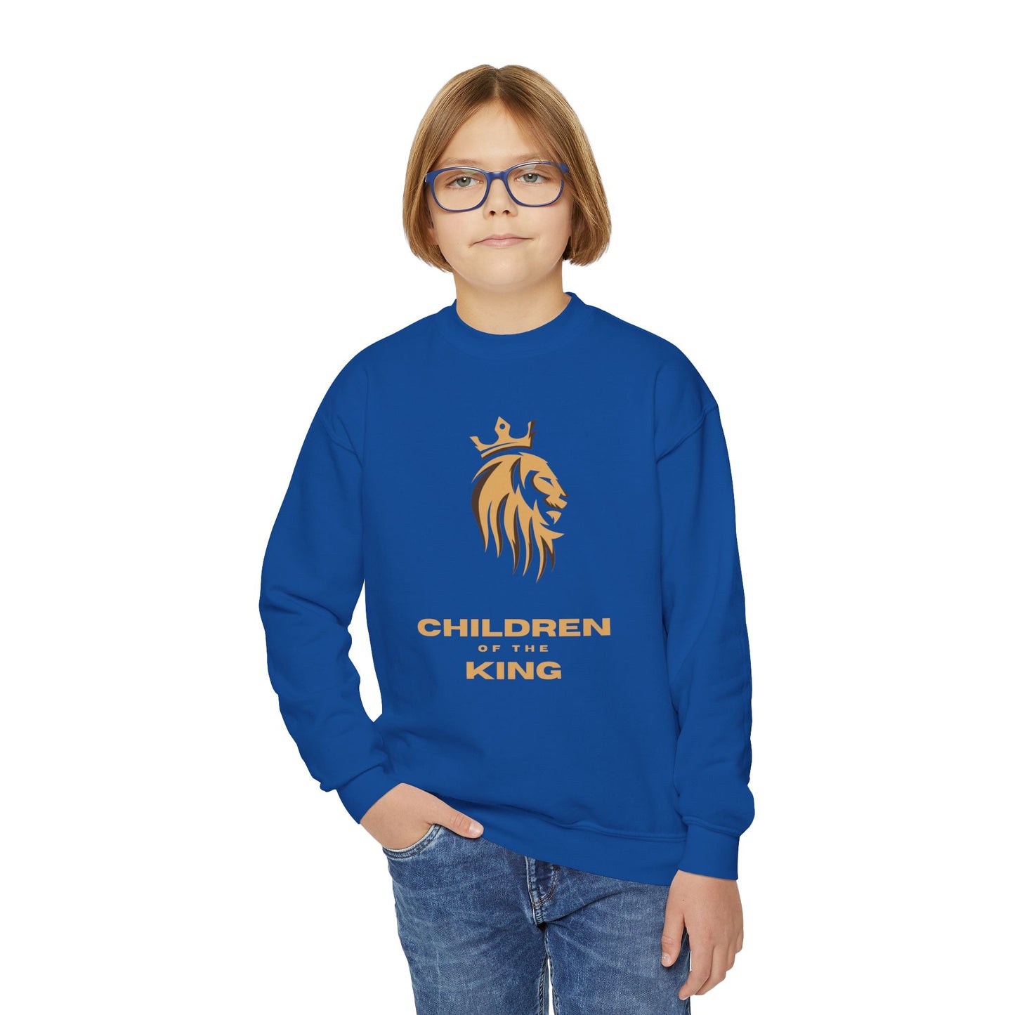 "Children of the King" Youth Sweatshirt GOLD Lion Crown Design with Psalm 127:3