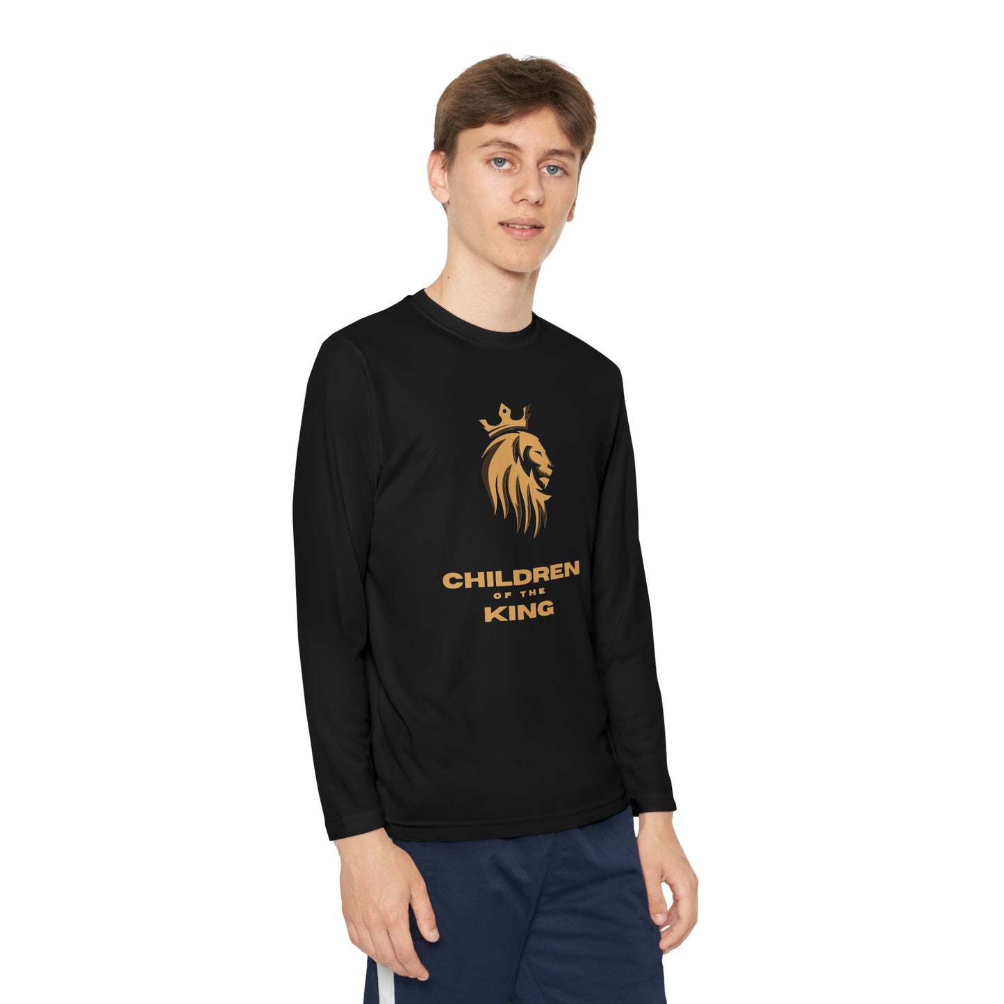 Children of the King Youth Long Sleeve Tee — Golden Lion Crest & Proverbs 22:6