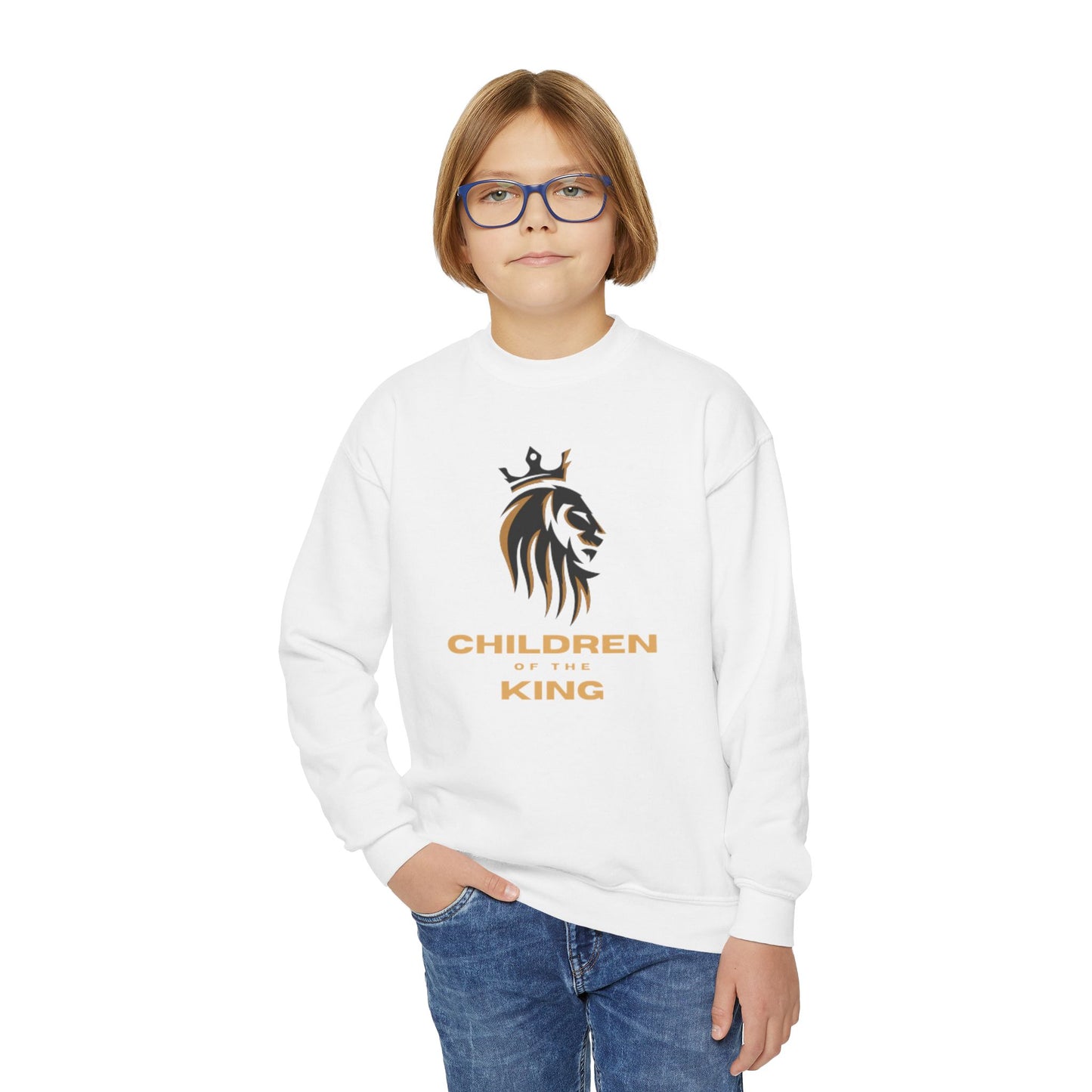 "Children of the King" Youth Crewneck Sweatshirt BLACK Lion Crown Psalm 127:3