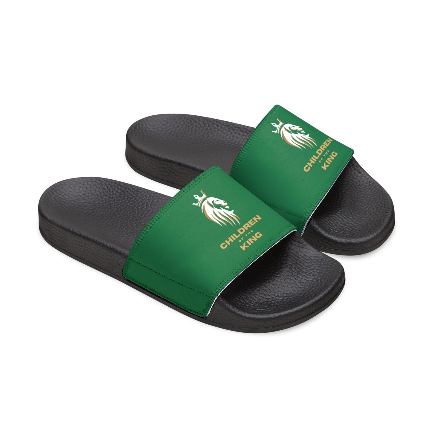 "Children of the King" WHITE Lion - DARK GREEN Youth Slide Sandals