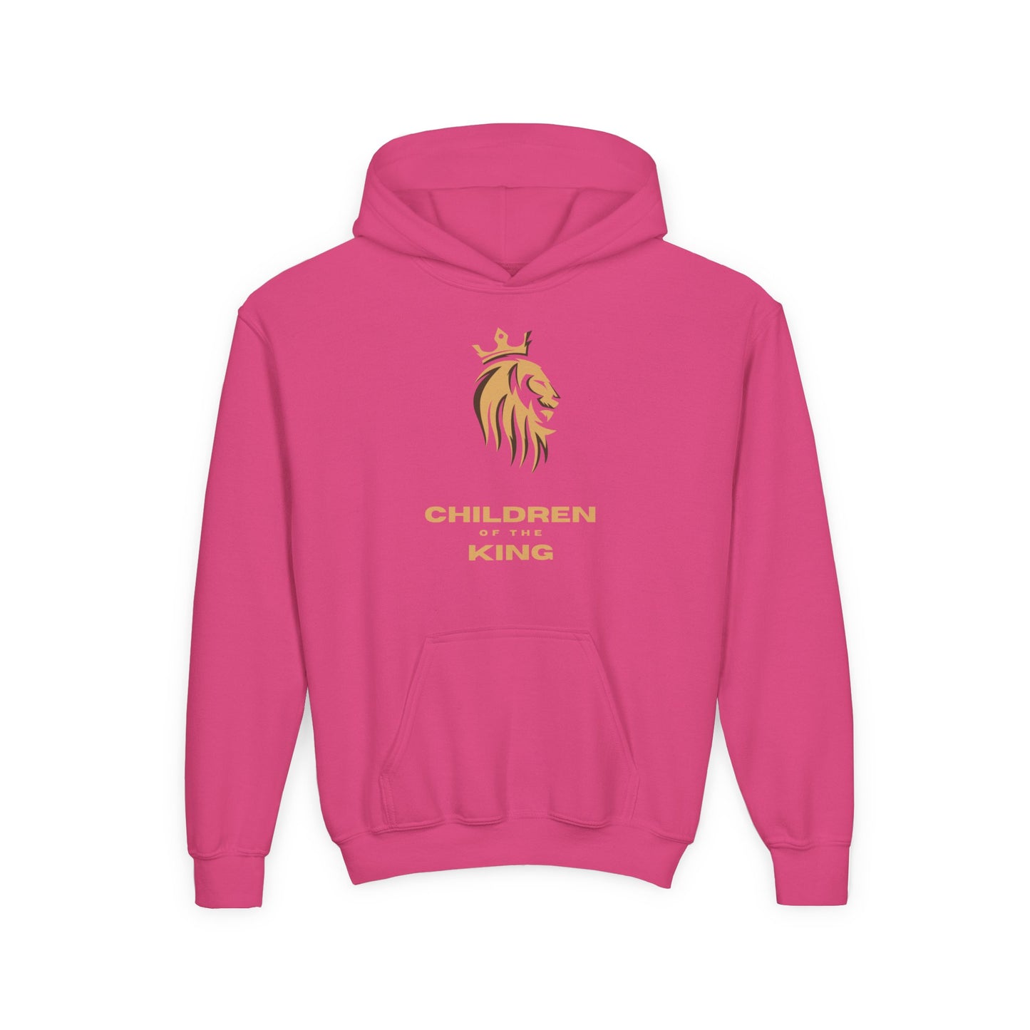 "Children of the King" Youth Hoodie — GOLD Lion Crown Design with Isaiah 54:13